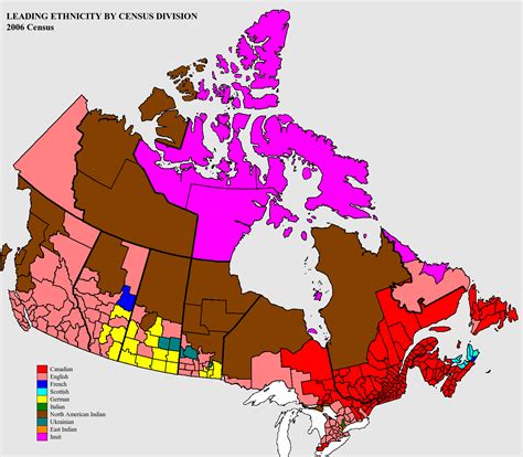 Map of the dominant self-identified ethnic origins of ancestors per census division in Canada ...