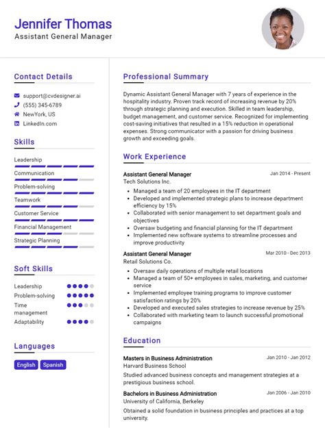 16 Assistant General Manager CV Examples And Templates For 2026 ...