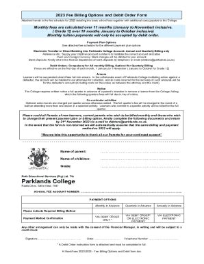 Fillable Online 2023 Fee Billing Options and Debit Order Form Fax Email ...