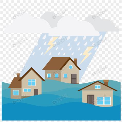 暴雨天被水淹没的房子元素素材下载-正版素材401175934-摄图网
