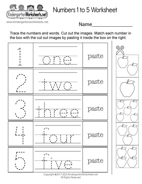 Free Printable Numbers 1 to 5 Worksheet