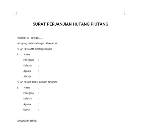 Contoh surat perjanjian hutang piutang - navigasiin