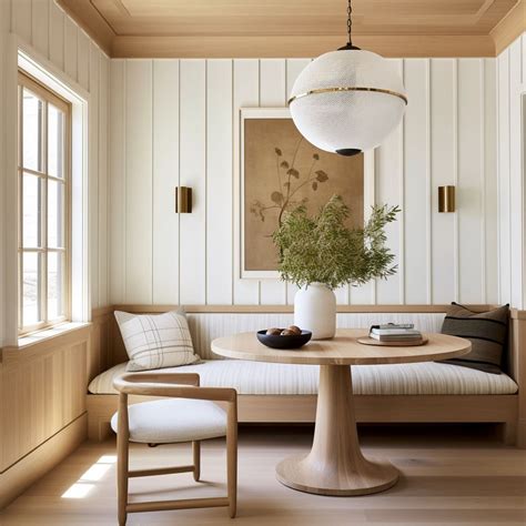 Luxury modern farmhouse paneled breakfast nook with oak wood built in ...