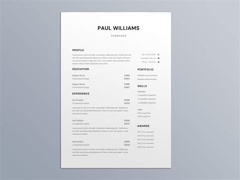 Free Farmhand Resume Template with Example for Job Seeker