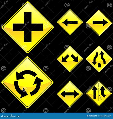 Eight Diamond Shape Yellow Road Signs Set 2 Stock Vector - Illustration ...