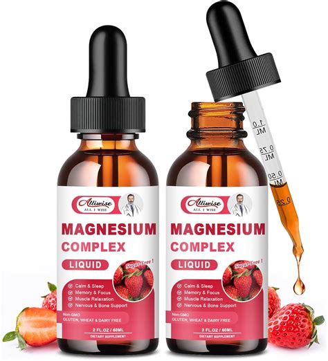 2 Pack Triple Magnesium Complex Liquid Drops Blend with Magnesium Glycinate 500mg, Malate and ...
