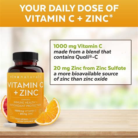 Vitamin C with Zinc 1000mg + 20mg - Immune Support & Antioxidant Formula (250 Veg Caps) | Buy ...
