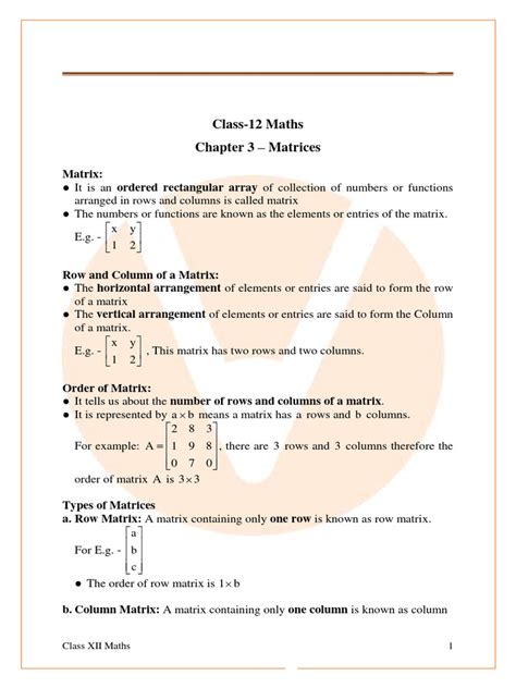Image result for Class 12 Maths Matrices Formula Sheet