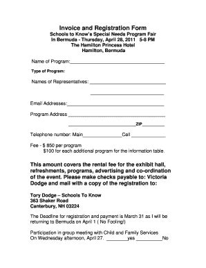 Fillable Online Invoice and Registration Form - schoolstoknow.com Fax ...