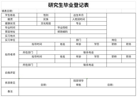 研究生毕业登记表excel格式下载-华军软件园