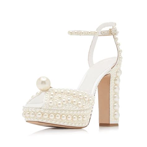 Goolita Womens Open Toe Pearl Platform Heels for Women Chunky Buckle Ankle Strap Wedding Heeled ...