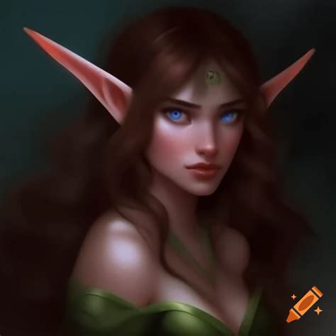 Full body portrait of dark haired elven woman in white blouse and ...