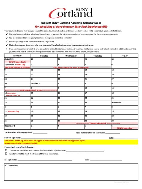 Fillable Online Suny Cortland Fall 2024 Academic Calendar Dates Fax ...
