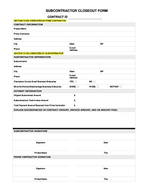 SUBCONTRACTOR CLOSEOUT FORM - Roads Charlestoncounty - Fill and Sign ...