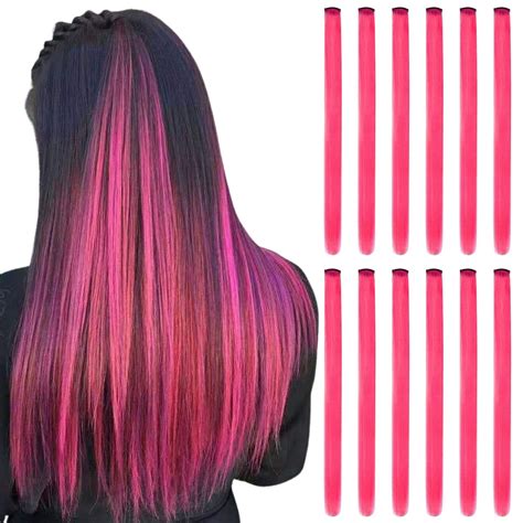 Amazon.com : BUMMSEVEN 12 Pcs Hot Pink Hair Extensions Clip in for Kids ...