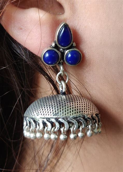 Get Blue Studded Oxidised Jhumka at ₹ 599 | LBB Shop