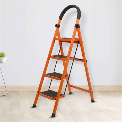 Plantex Premium GI Steel Foldable 4-Step Ladder for Home - Wide Anti ...