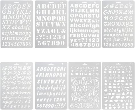 NABLUE Pack of 8 Plastic Alphabet Letter Number Drawing Painting ...