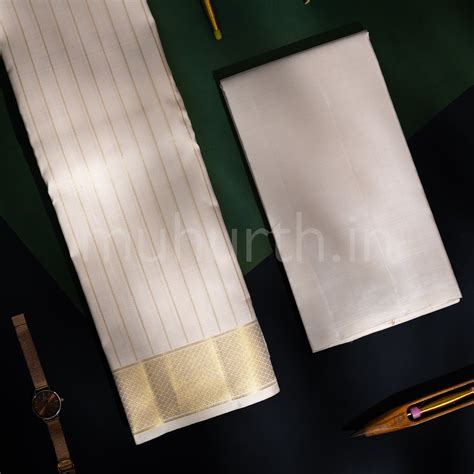 Premium Off-White Pure Silk Dhoti with Angavastram – Muhurth
