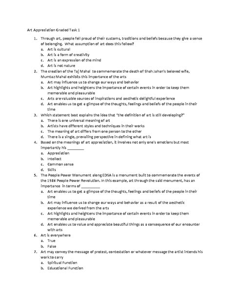 Art Appreciation Graded Task 1 - What assumption of art does this ...