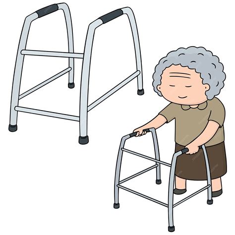 Vector set of elder woman walk using walker | Premium Vector