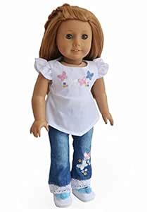 Doll Clothes Embroidered Jeans Sets Fit 18 Inch American Girl Dolls ...