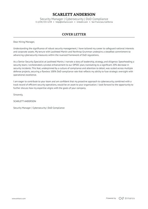 3 Professional Security Manager Cover Letter Examples and Template for 2026 | Enhancv