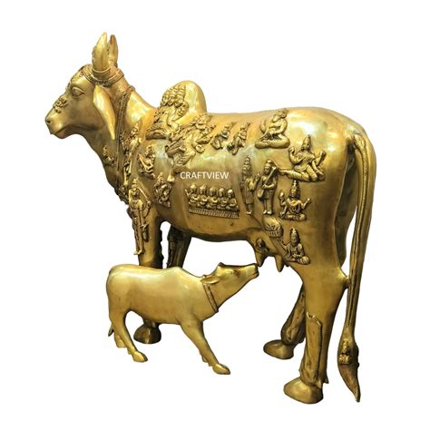 Brass Animal Cow and Calf Statue 49" - Craftview – Craftsview