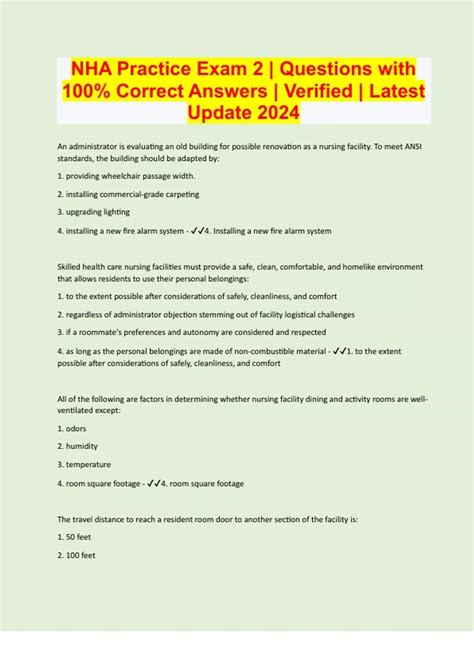 NHA Practice Exam 2 | Questions with 100% Correct Answers | Verified | Latest Update 2024 - NHA ...