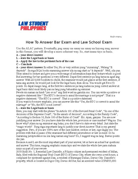 Guidelines for Answering Bar Exam & Law School Exam (LAW101) - Studocu