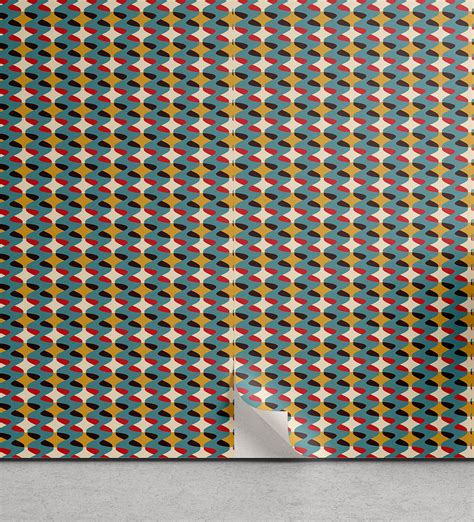 Ambesonne Retro Peel & Stick Wallpaper for Home, Abstract Wavy Line Art ...