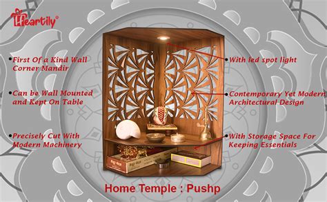 Heartily® Pushp Beautiful Corner Wooden Pooja Stand Mandir for Home ...