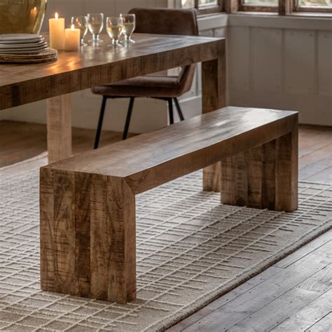 Large Natural Mango Wood Dining Bench - Seats 2-3 - Iowa - Caspian ...