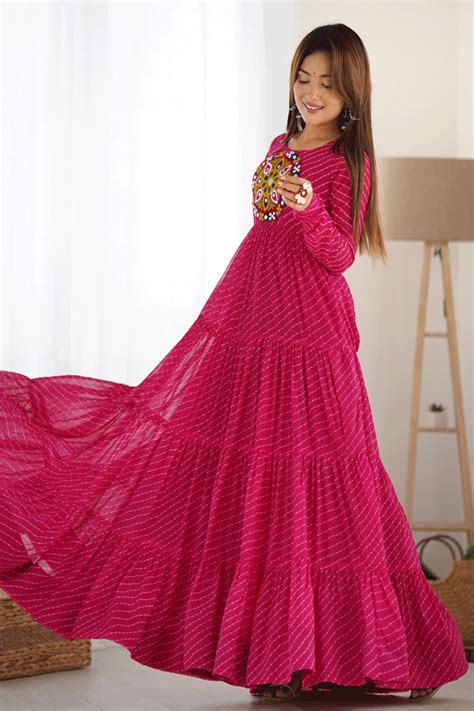 Laheriya Print Rani Pink Colour Wedding Anarkali Gown - Anaya Designer ...