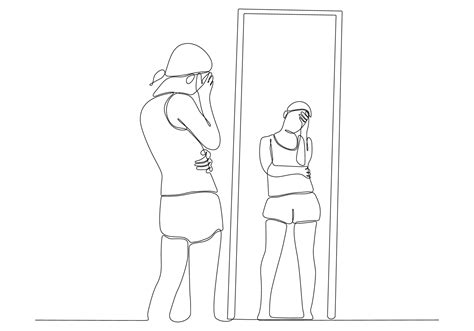 Continuous line drawing of woman in mirror vector illustration 7942205 ...