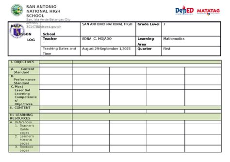 Image result for Daily Lesson Log Template