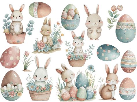 Watercolor Easter Clipart Cute Easter Clipart Digital Download Easter