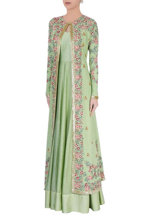 Pastel Green Anarkali And Jacket – Neha Khullar