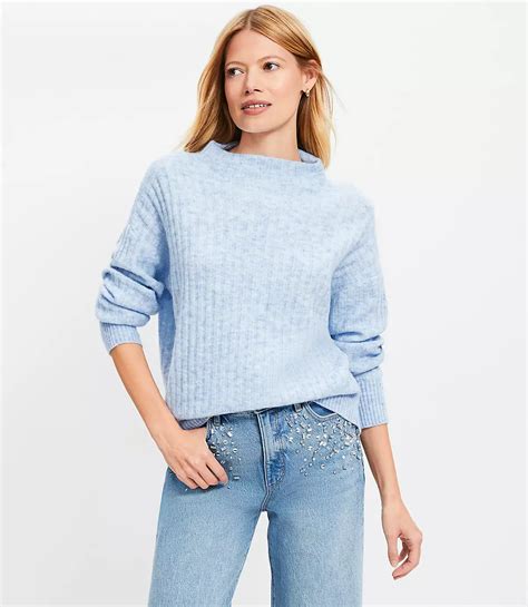 Ribbed Funnel Neck Sweater