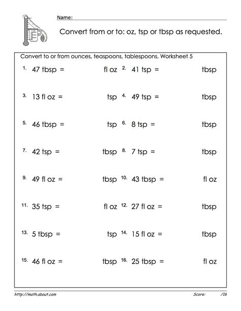 Measurement conversion worksheets.