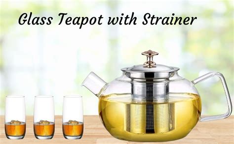 HOOLI 1 Liter Glass Kettle/Teapot with Stainless Steel Infuser & Lid ...