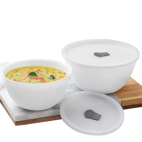 Larah by Borosil Opalware Serving Bowl Set with Lid | 2 Pieces (1000 ml ...