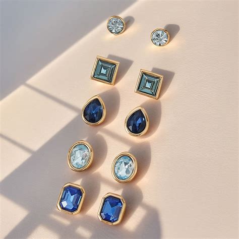 Blue Multi Gem Stud Earrings Pack of 5 - Accessorize India