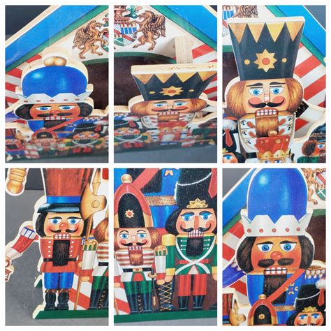 VTG 11" Wooden 3D Wind-Up Music Box 4 NUTCRACKERS HANDS MOVE UP/ DOWN ...