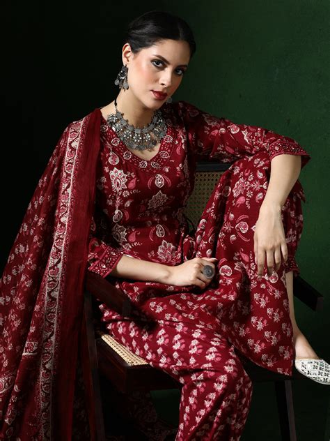 Floral Embroidered A-Line Pure Cotton Kurta & Salwar Sets | Suits For ...