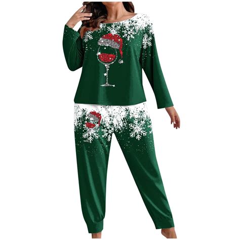 BLTIBY Women's Christmas Pajama Sets Loose Cozy Plus Size Pajamas 2 PC ...