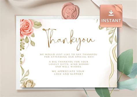 Thank You Card Template Wedding Printable Thank You Editable - Etsy