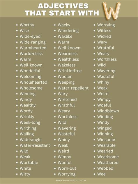 Adjectives That Start With W - Capitalize My Title