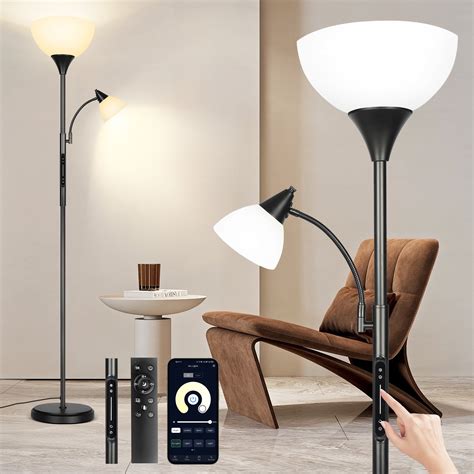 OUTON Dimmable Floor Lamp with Reading Light, LED Torchiere Standing ...