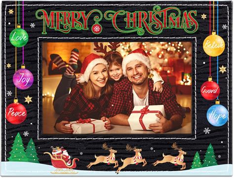 SICOHOME Merry Christmas Picture Frame 4x6 Engraved Leather Picture ...